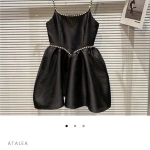Black Mini Dress with Pearl Detailing